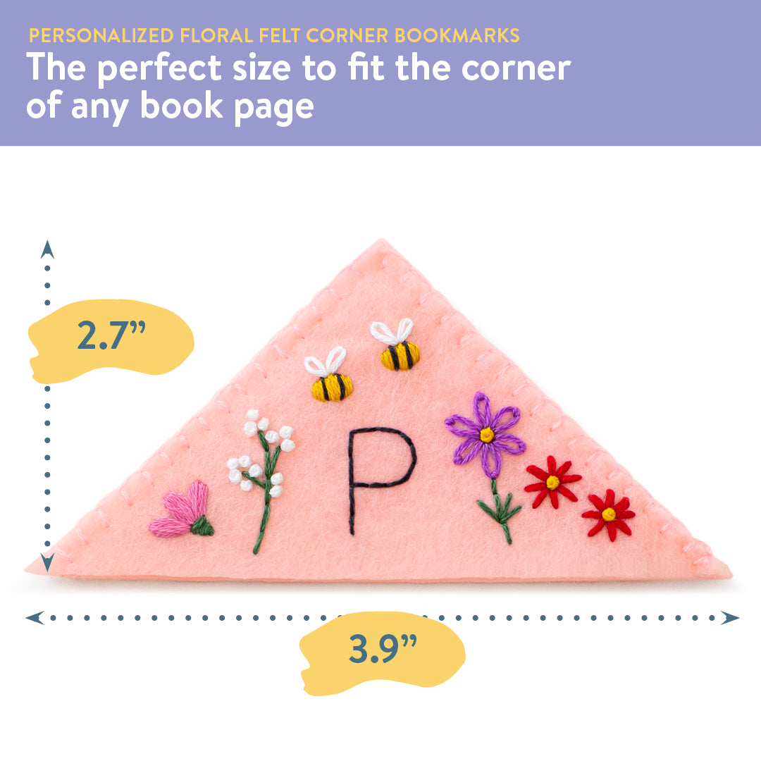 Personalized Floral Felt Corner Bookmarks Beginner Kit