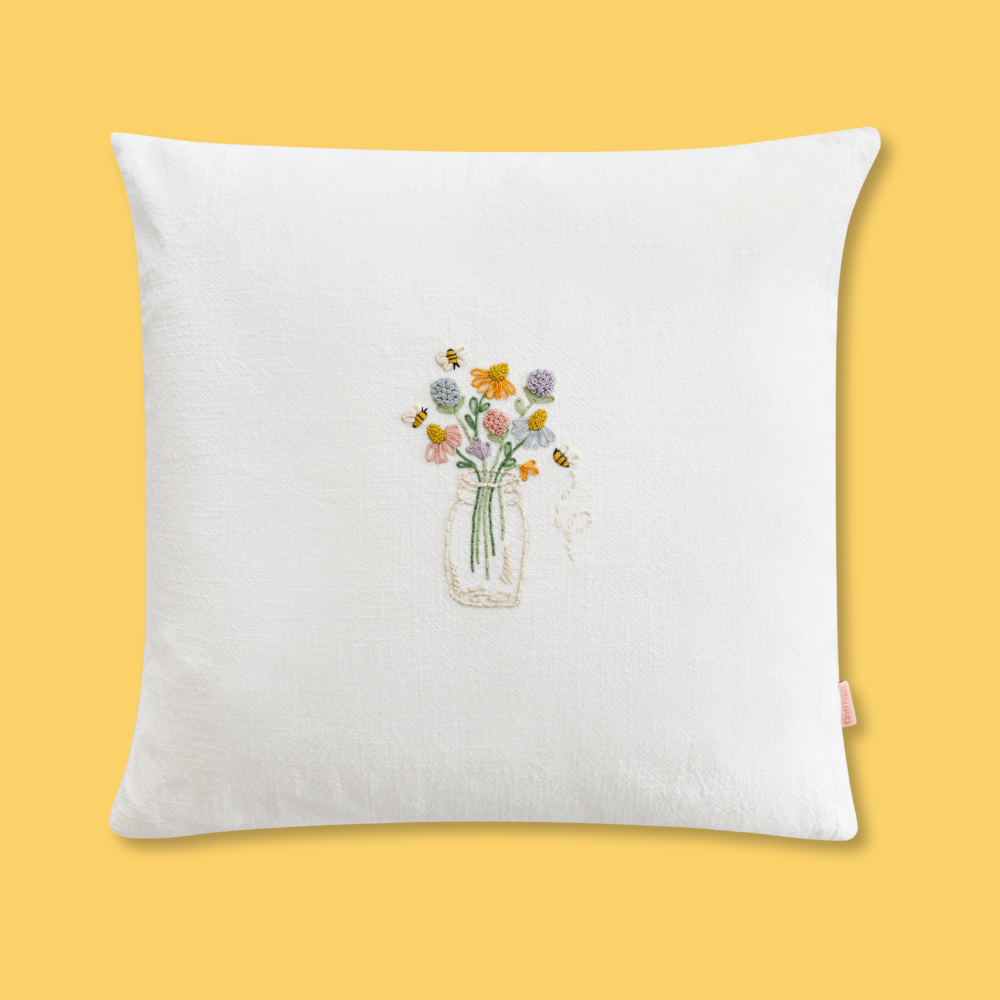 Bee Happy Throw Pillow Cover Beginner Kit