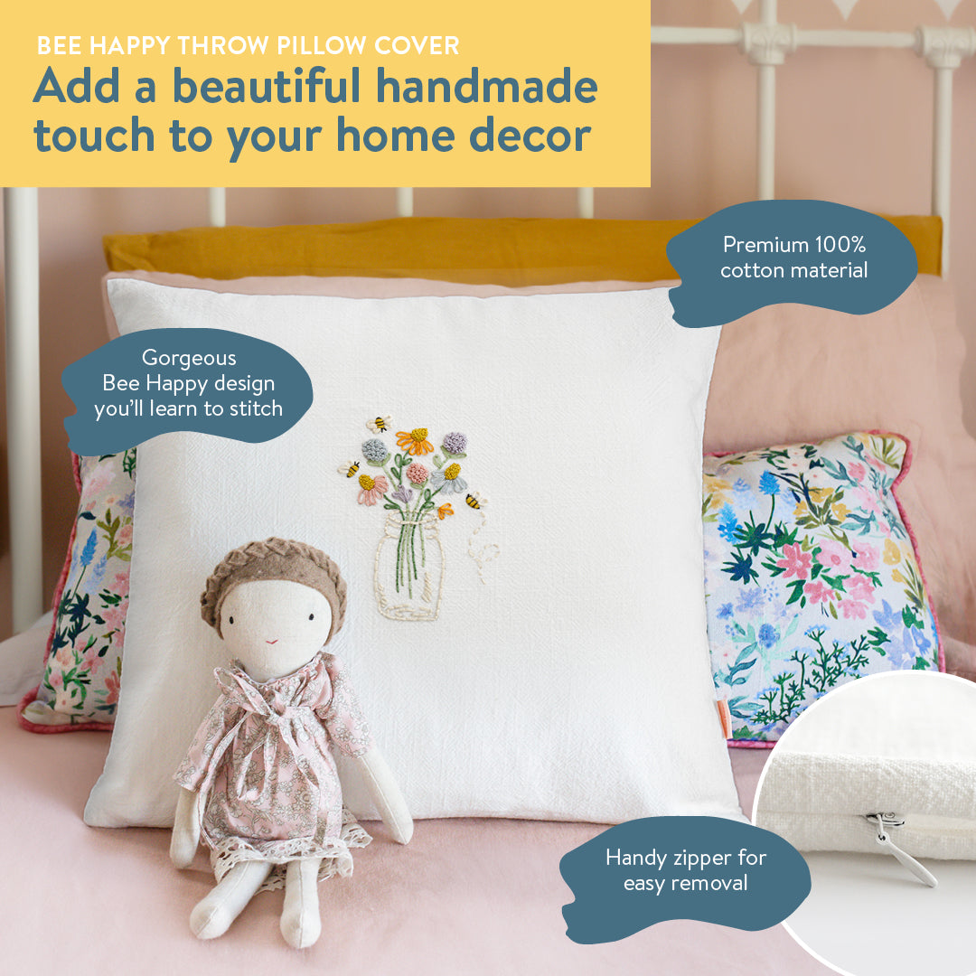 Bee Happy Throw Pillow Cover Beginner Kit